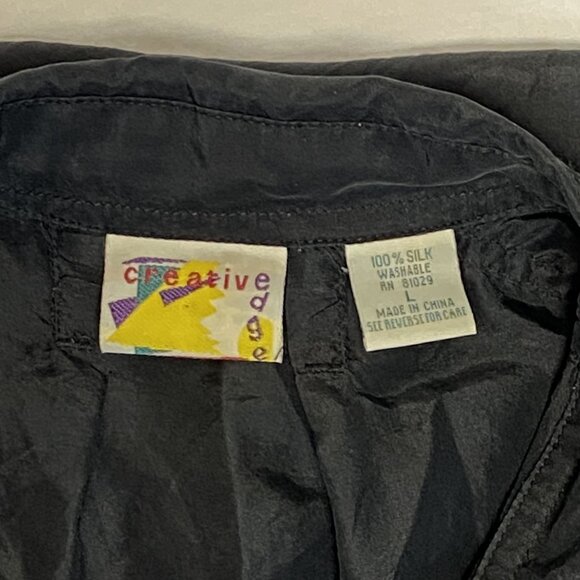 Creative Edge Vintage Short Sleeve Washable Silk Button Front Collared Shirt L - Picture 11 of 12